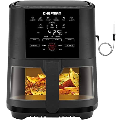CHEFMAN 5-Quart Digital Air Fryer with Temperature Probe, 8 Customizable Cooking Presets, Large Easy-View Window, Give Your Food an Extra Crispy Finish, Nonstick Dishwasher-Safe Basket & Tray, Black