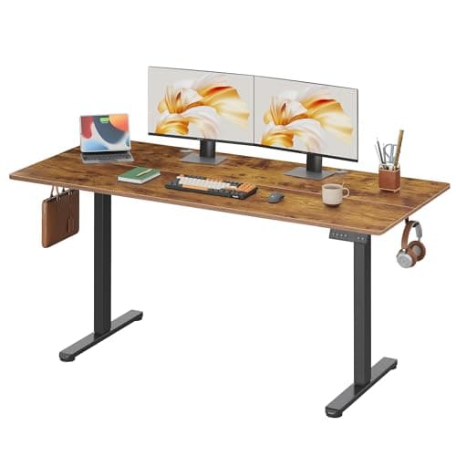 DEVAISE 63 x 28 Inches Electric Standing Desk, 3 Adjustable Height Stand up Desk for Home Office, Ergonomic Sit to Stand Desk with LED Touchscreen, Hook, 3 Memory Preset Computer Desk (Rustic Brown)