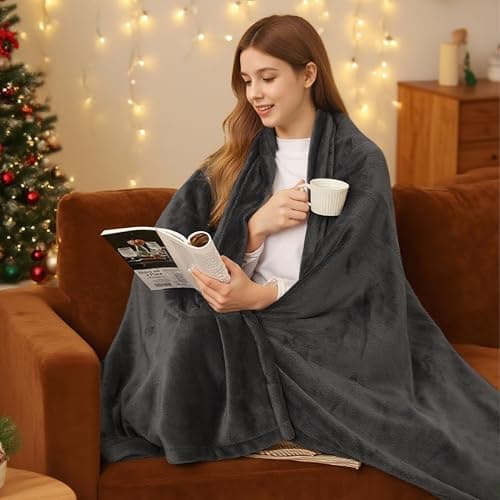 BRILLIO Electric Heated Blanket 62"x84" Twin Size Flannel Fleece - 4 Heat Settings & 10H Auto Shut Off for Safe Overnight Use, Fast Heating, Machine Washable for Bed, Couch, Office - Dark Grey
