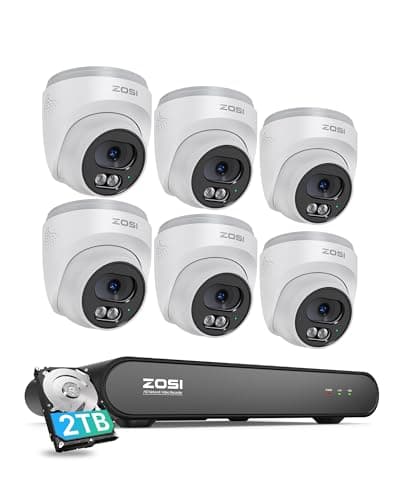 ZOSI C220 8CH 4MP QHD 2.5K PoE Home Security Camera System, 8CH 5MP 3K NVR with 2TB HDD for 24/7 Record, 6 x 4MP(1440p) Dome IP Cameras Outdoor Indoor, Smart AI Human Detection, Two-Way Audio