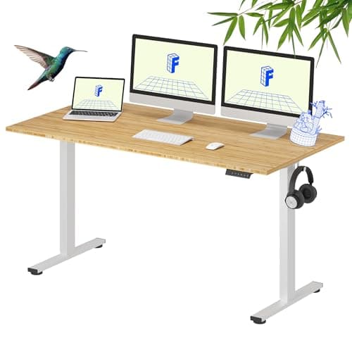 FLEXISPOT EN1 Bamboo Single-Piece Standing Desk, 60 x 30 Inches Ergonomic Desk for Home Office and Gaming (White Frame + Bamboo Top, 2 Packages)
