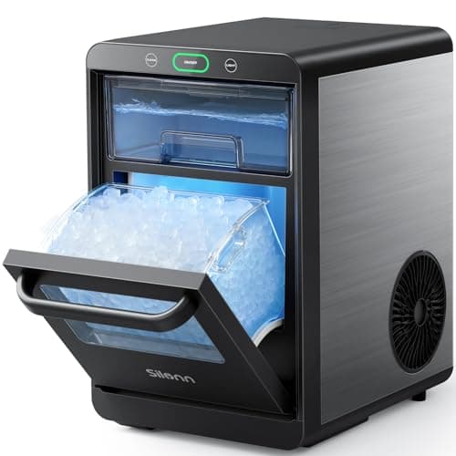 Silonn Nugget Ice Maker Countertop, Pebble Ice Maker Nugget, 44lbs Crushed Ice in 24h, Pull-Out Water Tank and Removable Ice Basket for Home, Kitchen, Stainless Steel