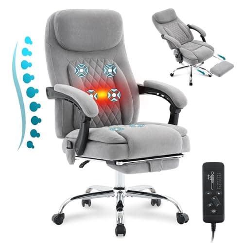 6-Point Massage Ergonomic Office Chair with Heated, Footrest & 45Reclining High Back, Big and Tall Executive Desk Chair 500LBS, Thick Cushion for Home Office, Grey