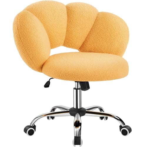 Yaheetech Boucle Upholstered Desk Chair Cloud-Shaped Vanity Chair Adjustable Home Office Computer with Rolling Wheels for Living Room, Bedroom Yellow