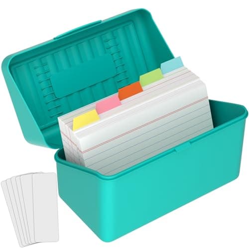 MaxGear 3x5 Index Card Organizer with Dividers, Plastic Box for Flash, Note, and Recipe Cards, Includes 100 Ruled Cards, 5 Color Dividers, 300 Card Capacity, Blue