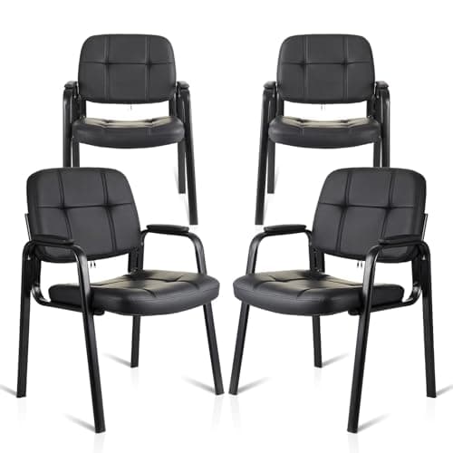 CLATINA Waiting Room Guest Chair with Bonded Leather Padded Arm Rest for Office Reception and Conference Desk Black 4 Pack
