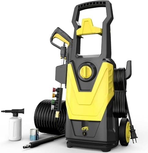 AgiiMan Electric Pressure Washer, 4500PSI Max 2.5GPM Power Washer Electric Powered with 20FT Hose, 4 Nozzles, Foam Cannon, High Pressure Cleaner Machine for Cars, Patios, Driveways, Fences, Yellow