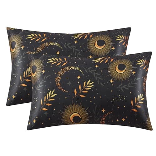 EXQ Home Satin Pillowcase for Hair and Skin Queen - Printed Black Moon Silk Pillowcase 2 Pack 20x30 inches - Satin Pillow Cases Set of 2 with Envelope Closure, Gifts for Women