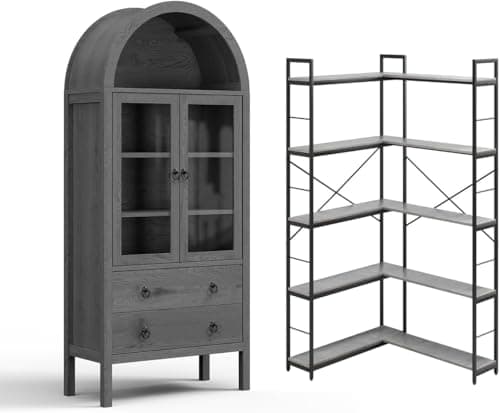 MECHYIN Arched Storage Cabinet, 70.8" Tall Arched Bookshelf with Drawer & Adjustable Shelves, Display Storage Cabinets for Living Room