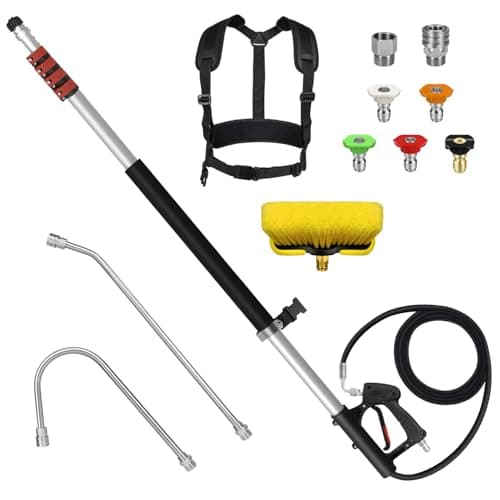 LidoDola 24FT Telescoping Pressure Washer Wand Kit - Extension Pole, Gutter Cleaner, Brush & 5 Nozzles for Roof, Deck, Vehicle, Sidings