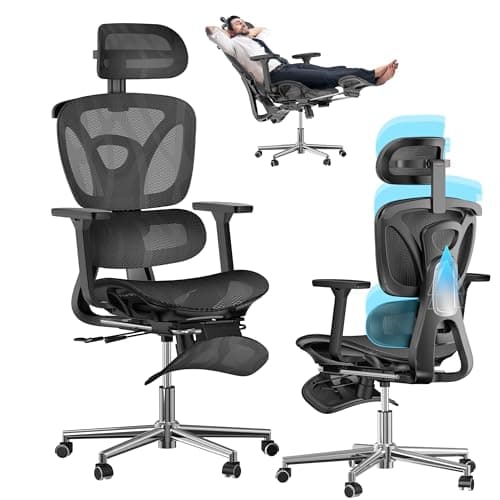 Ergonomic Office Chair with Foot Rest, Big and Tall Computer Mesh Chair with 3D Adjustable Headrest and 4D Armrest, 350 LBS Capacity Reclining Wide Home Office Desk Chairs