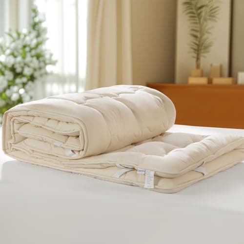 Luxury 100% Organic Wool Mattress Topper Made from Australian Merino, Extra Thick Pillow Top Mattress Pad Queen Size with 100% Organic Cotton Cover - 60"x80"