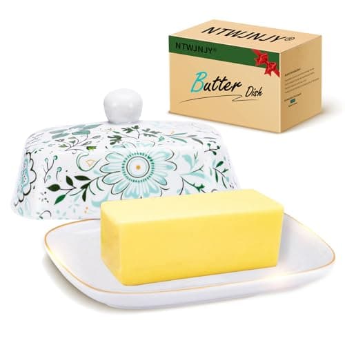 Butter Dish With Lid For Countertop-Ceramic Butter Dish with Knob Handle-Dishwasher Safe Butter Keeper&Serving Tray,Large Storage Keeper Holder for Kitchen-Elegant Gift for Women,Mothers,Housewarming