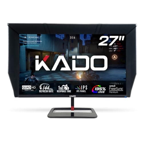 Kado 27" Gaming Monitor 2560x1440 144Hz HDR400 QHD Fast IPS AMD FreeSync Premium HDMI DisplayPort 1ms Height Adjustable Built-in Speakers Gunmetal Black (E275B-QPN Series)