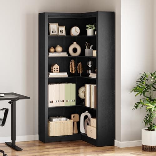 GarveeHome Corner Bookshelf 71.8 in Farmhouse Corner Bookcase, Tall Bookcase 5 Tier L-Shaped Corner Shelf Large Display Rack, Large Display with Storage Heavy Duty for Bedroom Living Room Home Office