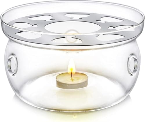 Teabloom Celebration Teapot Warmer - Standard Size (5-inch Diameter) - Heatproof Borosilicate Glass Tea Warmer - Tealight Candle Included