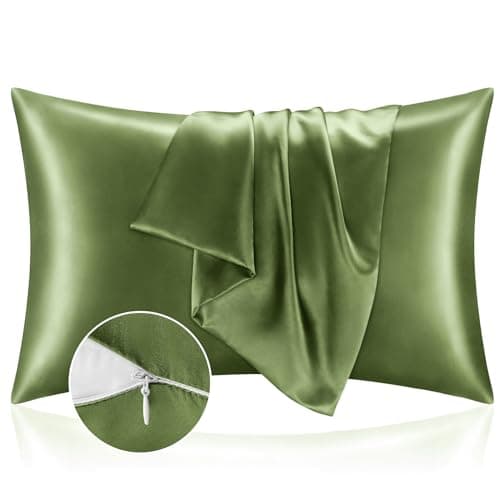 BEDELITE Satin Pillowcase with Zipper 2 Pack, Cedar Green Pillow Cases Standard Size, Super Soft and Cooling Similar to Silk Pillow Cases, Gift for Women Men(20x26 Inches)