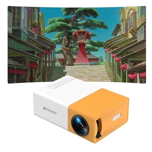 Mini Projector 1080P HD Portable Video Projector for Bedroom and Home Theater, Compact Projector with HiFi Stereo Speaker, HDMI/USB/Audio Input (Yellow White)