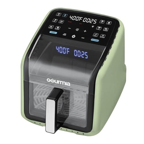 Gourmias Panorama 7-Quart Digital Air Fryer with Panoramic Viewing Window, Holographic Display, 12 Cooking Presets, FryForce 360° Technology, Dishwasher-Safe Nonstick Basket, 1500 Watts, Green