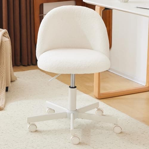 VINGLI Modern Vanity Chair with Back, Velvet Desk Chair for Girls, Small Office Chair with Silent Wheels, Stylish and Comfortable, White