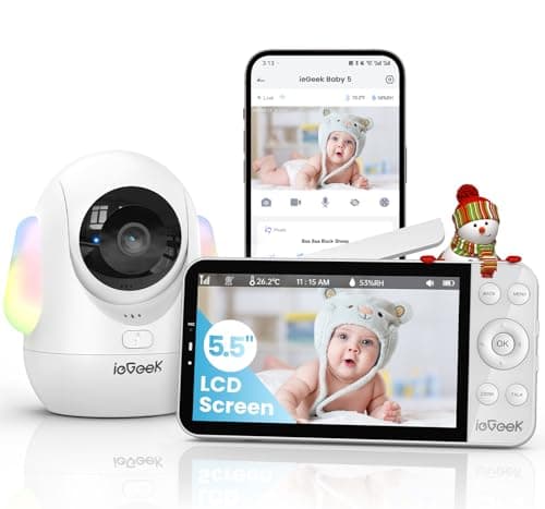 ieGeek 5.5" Baby Monitor,Audio Monitor with 2.5K Ultra HD 2.4G&5Ghz WiFi Camera,Night Light,Face Covering&Cry Detection,Two-Way Talk,Night Vision,Temp&Humidity Sensor,4000mAh Battery,App Control