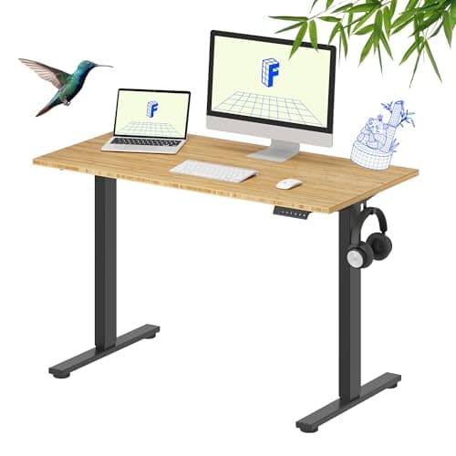 FLEXISPOT EN1 Bamboo Standing Desk, 48 x 24 Inches Whole-Piece Electric Height Adjustable Desk (Black Frame + Bamboo Top, 2 Packages)