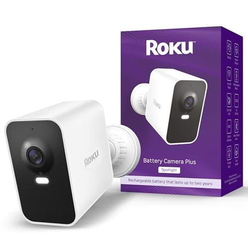 Roku Battery Camera Plus for Home Security - New Weather-Resistant Outdoor & Indoor Wireless Camera & Pet Monitor with 1080p HD & Two-Way Audio - 4X Rechargeable Battery Capacity
