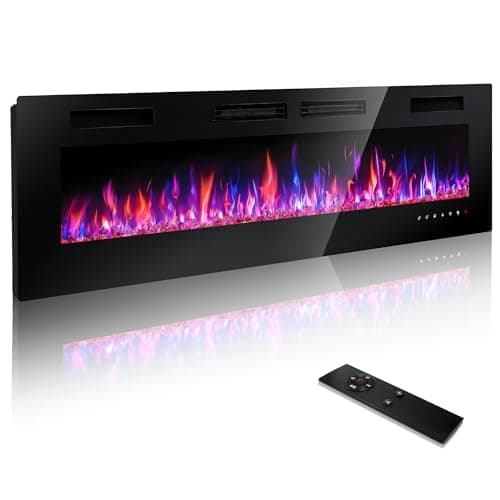 GREEN PARTY 72" Electric Fireplace Recessed/Wall Mounted Ultrathin 3.2" Fireplace Heater, Low Noise Linear Fireplace with Remote Control/Touch Screen, 8hrs Timer, Adjustable Flame & Bed Colors & Speed