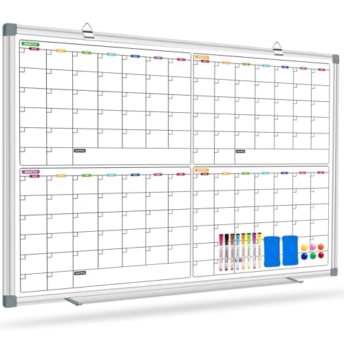 CALENBO Magnetic Calendar Whiteboard for Wall, 4 Month White Board Calendar Dry Erase Board 48" x 36", Wall Mounted Board Planner for Office, School, Home, Store