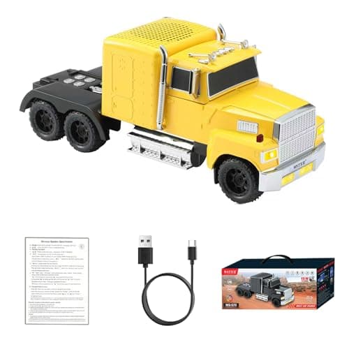 WS-570 Retro American Truck Model Bluetooth Replica Speaker – Portable HD Sound, TWS Stereo,FM Radio,LED Party Lights,Built-in Microphone Hands-Free,Surprise Portable Gift for Car Enthusiasts(Yellow)