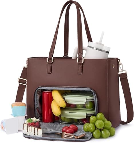 LOVEVOOK Lunch Tote Bag for Women, 3 in 1 Work Bag with Leakproof Cooler Compartment, Laptop Bag with Large Cup Holder for Office, College, Casual, Cinnamon