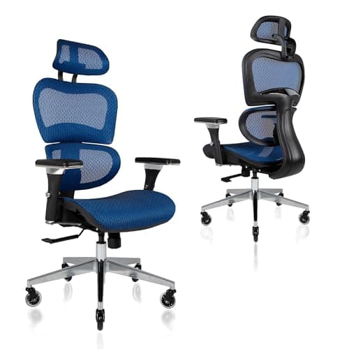 Nouhaus Ergo3D Ergonomic Office Chair Lumbar Support Mesh Office Chair with 4D Adjustable Armrest, Adjustable Headrest and Wheels, Mesh High Back Home Office Desk Chairs(Blue)