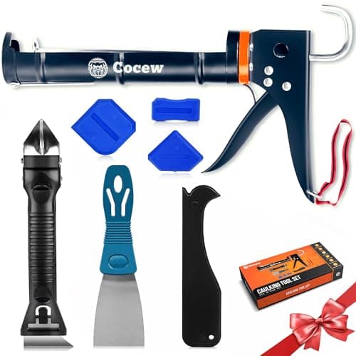 Caulk Gun Kit, Smooth Silicone Caulking Gun and Caulk Remover Tool, Sealant Finishing Tool Grout Scraper for Kitchen Bathroom Window Sink Joint, All in One with Gift Box