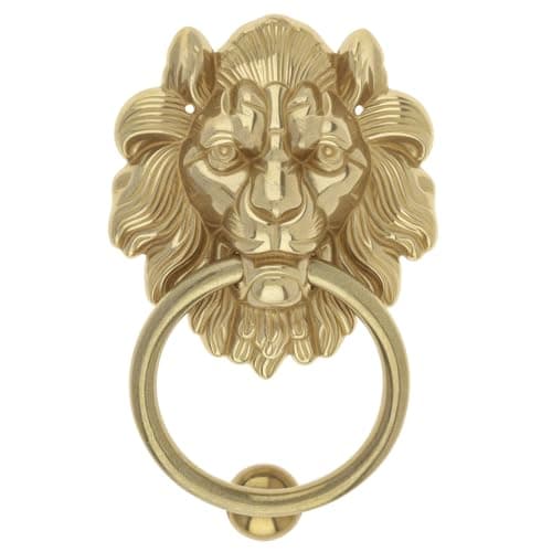 HOJLKLD Door Knockers for Front Door,7 Inch Solid Brass Lion Head Shaped Vintage Door Knocker with Strike Plate,Heavy Duty Decorative Gate Knocker with Mounting Hardware (Gold)