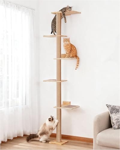Aechonow 80inch Tall Cat Tree Wall Mount, 15.8in Top Perch Bed for Large Adult Cats, Adjustable Cat Tower Floor to Ceiling for Scratch, Climb, and Lookout