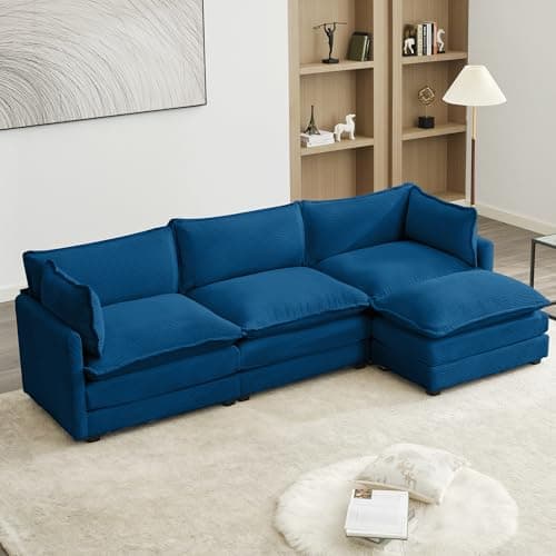 Bumblr 112" Modular Sectional Couch, Comfy Cloud Couches Sofa, Corduroy Sectional Sofas Couches with Movable Ottoman for Living Room(Navy, L Shape)