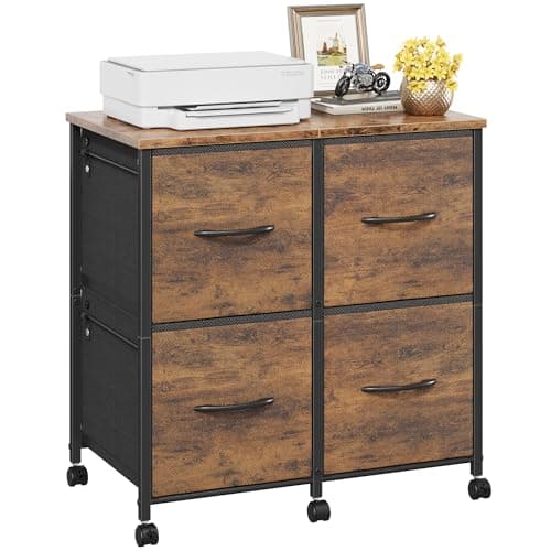 HIGDBFE 4 Drawer Lateral File Cabinet, Mobile Filing Cabinet for Large Printer, Home Office Functional Small Office Storage Cabinet & Printer Stand, Fits Letter/A4, Rustic Brown