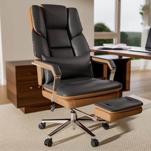 Bananister Reclining Office Chair with Footrest, Big and Tall Office Chair 500lbs with Wide Seat and Lumbar Support for Heavy People, High Back, PU Leather, Black
