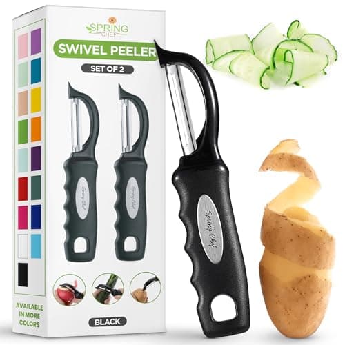Spring Chef Premium Swivel Vegetable Peeler, Soft Grip Handle and Ultra Sharp Stainless Steel Blades - Perfect Kitchen Peeler For Veggie, Fruit, Potato, Carrot, Apple - Black - Set of 2