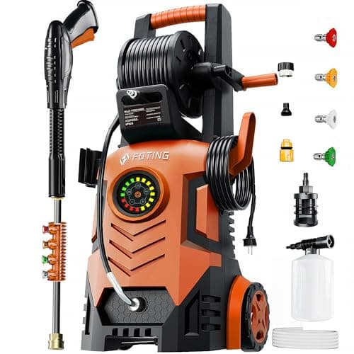 FOTING 2025Upgraded Electric Pressure Washer with Adjustable Touch Screen 5000PSI 3.3GPM/8 Level, 4 Quick Connect Nozzles,Inlet Hose&Filter&500 ml Foam Cannon for Cars/Fences/Driveways/Home Cleaning