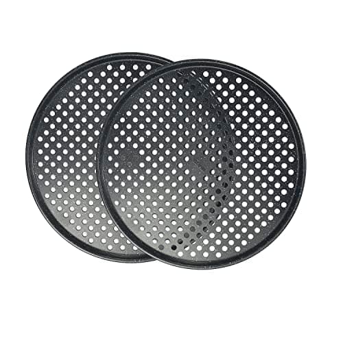 Monfish Perforated round pizza pan 14 inch extra large pizza tray for oven carbon steel stone finish