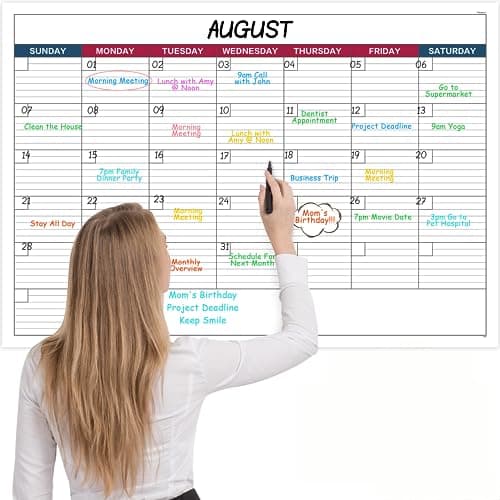 Dry Erase Calendar for Wall - 1 Month Wall Calendar, 28" x 40", Wall Calendar Dry Erase, Erasable Laminated Calendar for wall with 10 Stickers - Red