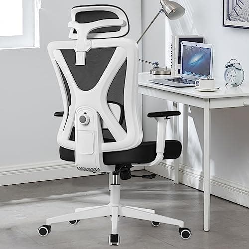 KERDOM Ergonomic Office Chair Desk Chair Comfortable Mesh Gaming Computer Swivel Rolling Chair, High Back Office Chair with Wheels, Headrest, 3D Armrest and Lumbar Support Home Office Desk Chair White