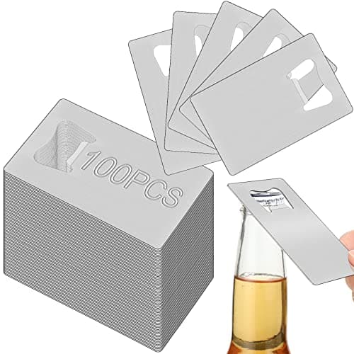 Nuogo 100 Pcs Stainless Steel Card Bottle Openers Bulk Metal Card Beer Openers Groomsmen Wallet Bottle Opener for Wedding Party Bridesmaid Favors Gifts (Silver)
