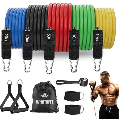 WHATAFIT Resistance Bands, Exercise Bands,Resistance Bands for Working Out, Work Out Bands with Handles for Men and Women Fitness, Strength Training Home Gym Equipment