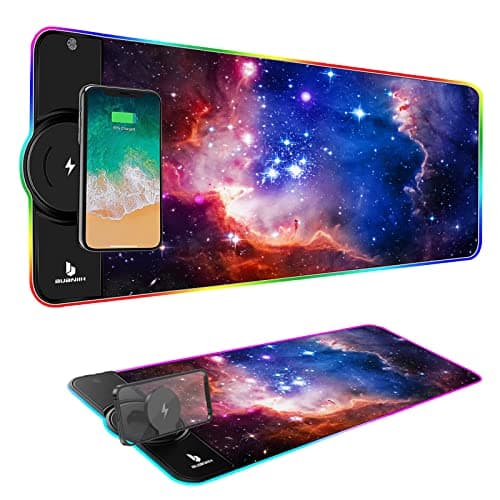 BUANIIH Gaming Mouse Pad, Wireless Charging, 15W Fast, Extended Large Size, 10 Lighting Modes, Office & Gaming, 31.5"X11.8" (Galaxy)