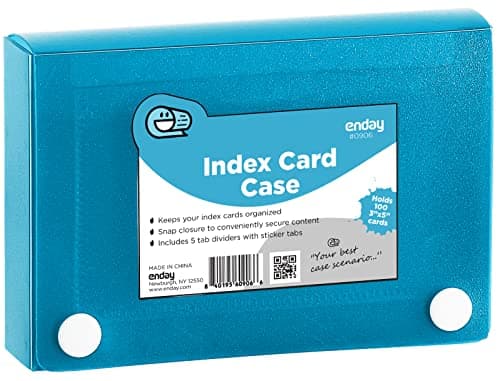 Index Card Holder Blue, 3x5 Note Flash Card Organizer Case, File Box with 5 Dividers, Notecard Box Holds 100 Cards, Also Available in Red, Purple, Green, Pink, Grey, 1 Pack – By Enday