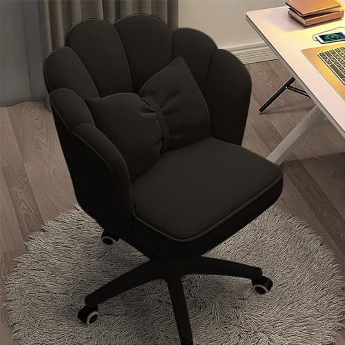 HDHNBA Vanity Chair with Wheels Velvet Petal Desk Chair Upholstered Tufted Home Office Chair for Women Girls, Height Adjustable Makeup Task Chair for Bedroom Living Room