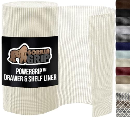 GORILLA GRIP powerGRIP Drawer Shelf and Cabinet Liner, Thick Strong Hold, Non-Adhesive Liners Protect Kitchen Cabinets and Cupboard, Bathroom Drawers, Easy Install, Breathable Mat, 12" x20' Snow White