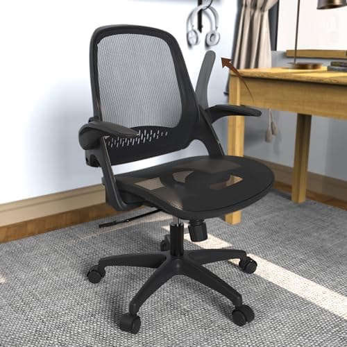 KIZECK Mesh Seat Office Computer Chair with Height Adjustable Flip Up Arms Swivel Wheels for Adults